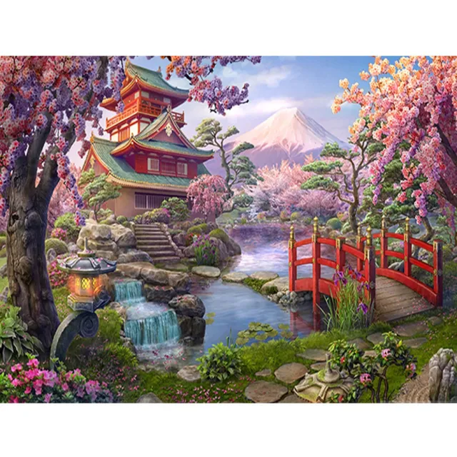 Mount Fuji cherry Blossom Theme Diamond Painting, Full 5D Embroidery Kit Color - Shop at LoveMi