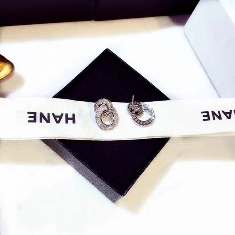 Electroplated S925 Sterling Silver Stud Earrings Super Ambilight Zircon Large Circle Earrings