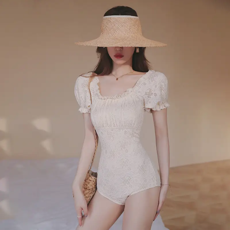 New Style Lace Strapless Backless Retro Slimming Belly-covering Swimsuit