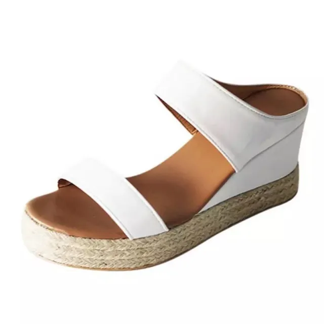 Hemp Rope Wedge Fish Mouth Women's Sandals White - Shop at LoveMi