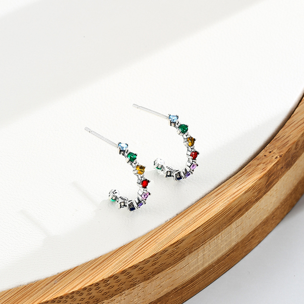 S925 Colorful Zircon Simple Earrings In Sterling Silver