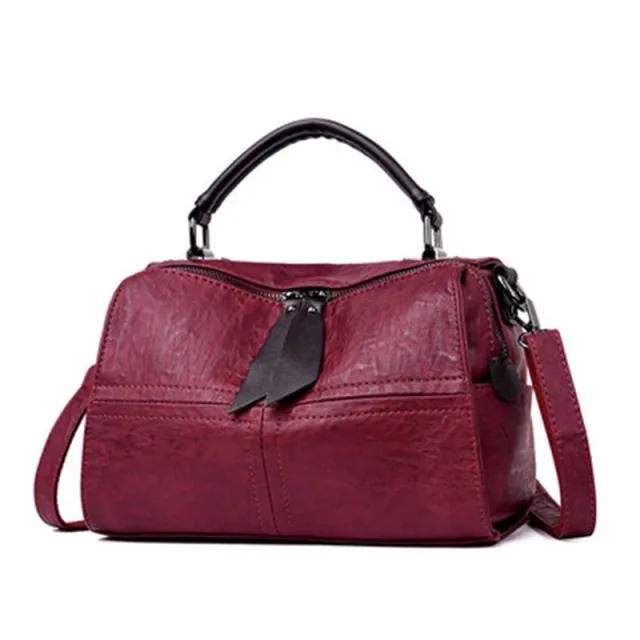 Large capacity Boston Bag Soft Leather Pillow Red - Shop at LoveMi