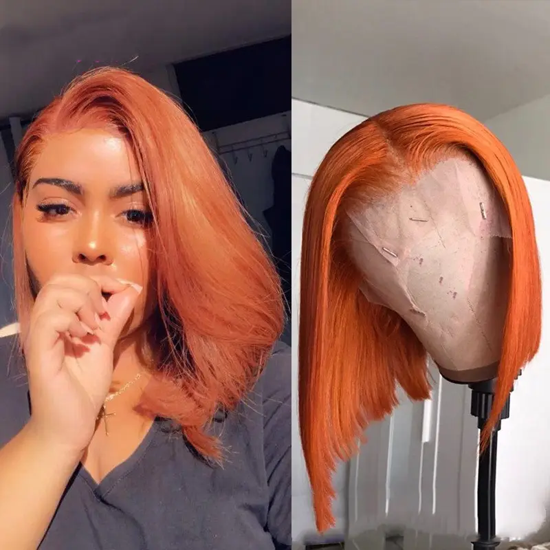 Gradient Color Short Bob Wig Orange Lace Front Human