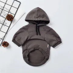 Dog Clothes Two-legged Hoodie Guard Solid Colour Holes - Grey - View 1