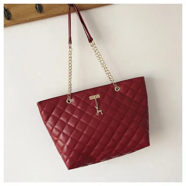 One shoulder Messenger Bag Embroidered Thread Rhombus Chain Large Bag Red - Shop at LoveMi