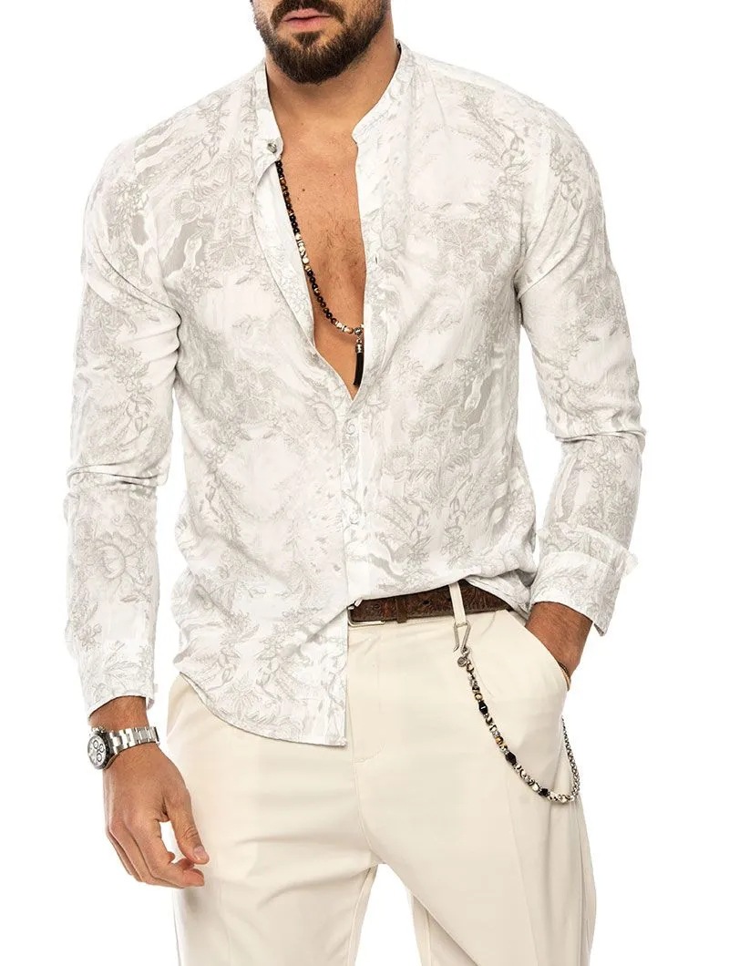 Title 3, Camisa con botones de hombre estilo playa con c...