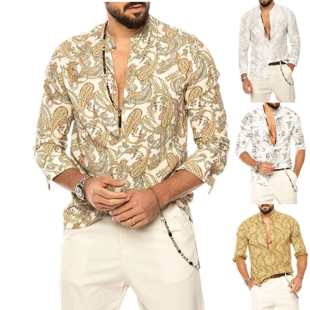 Title 4, Camisa con botones de hombre estilo playa con c...