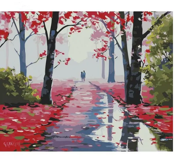 Fallen Flower Path DIY Painting By Numbers Kit Pink - Shop at LoveMi