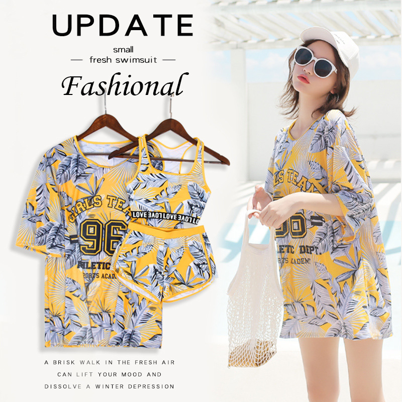 Split Swimsuit Female Three-piece Suit Fairy Fan Conservative Cover Belly Slimming Student Ins Wind Hot Spring Swimsuit