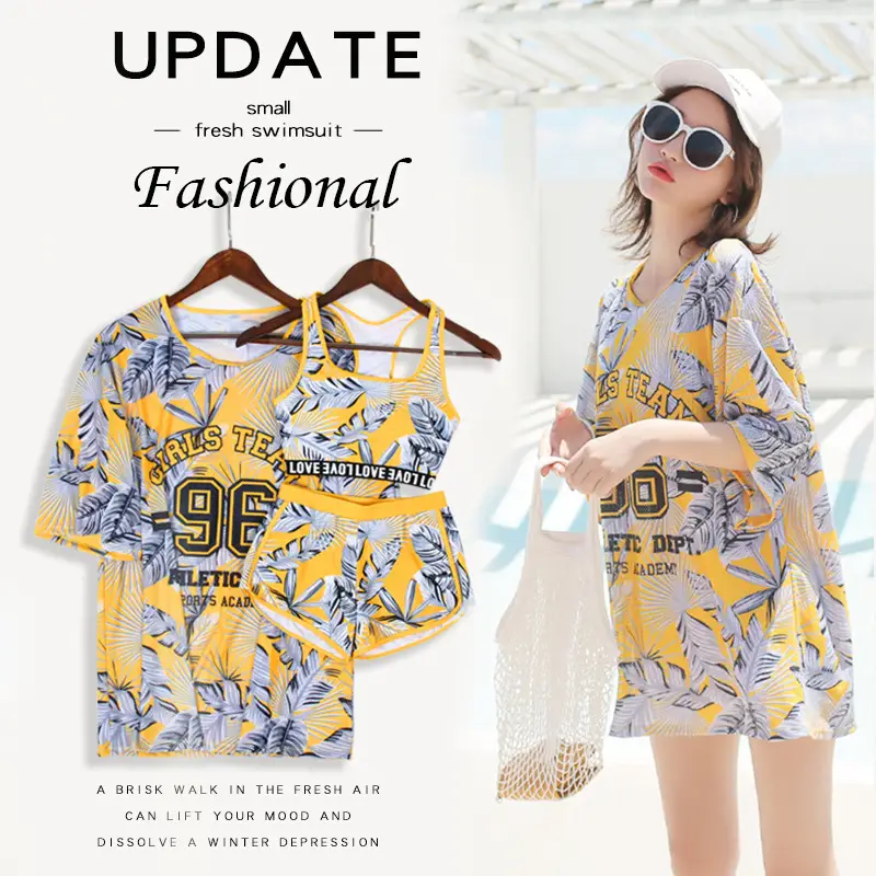 Split Swimsuit Female Three-piece Suit Fairy Fan Conservative Cover Belly Slimming Student Ins Wind Hot Spring Swimsuit
