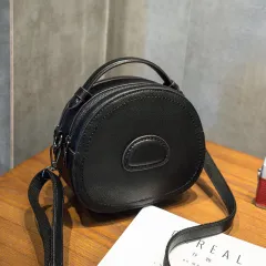 Retro Fashion One-shoulder Messenger Small Round Bag - Black - View 1