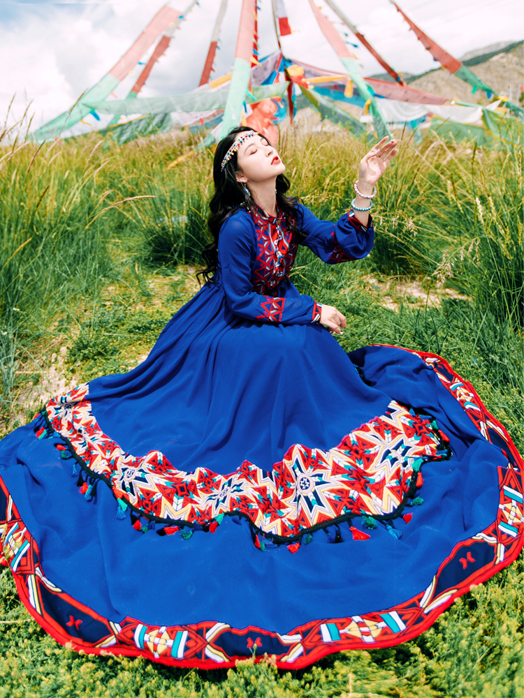 Dress Ethnic Style Print Big Swing Skirt Photo Long Skirt