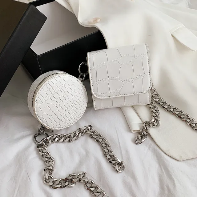 Round Chain Picture mother Bag Single Shoulder Diagonal Bag White - Shop at LoveMi