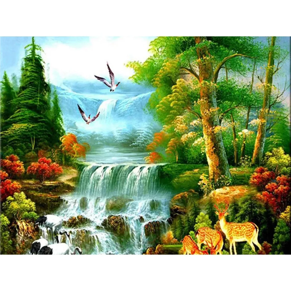 DIY Diamond Painting Landscape Full Square Tree Bird Diamond Mosaic Embroidery - Square 60X50Cm