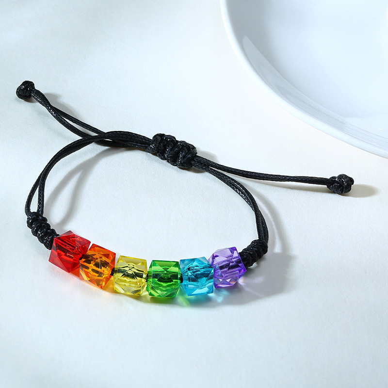 Rainbow Stainless Steel Color Beads Wax Rope Braided Bracelet Male And Female Friendship Gay Bracelet