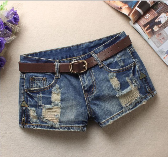 Women Denim Shorts Mini Rivet Holes Jeans Low Waist 2Color - Shop at LoveMi