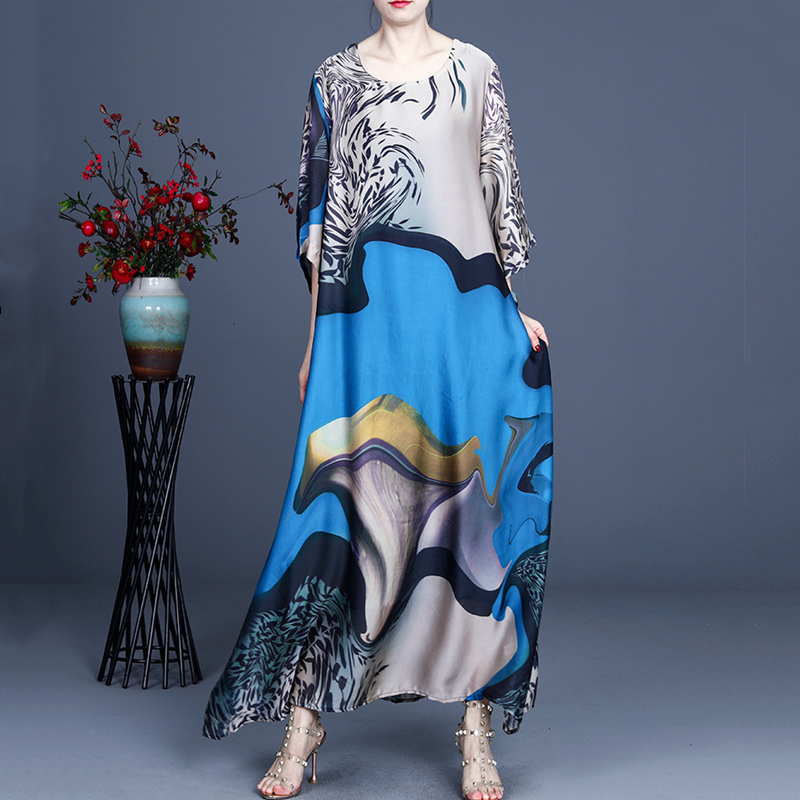 Printed Short-Sleeve Long Dress, picture 3 of 5