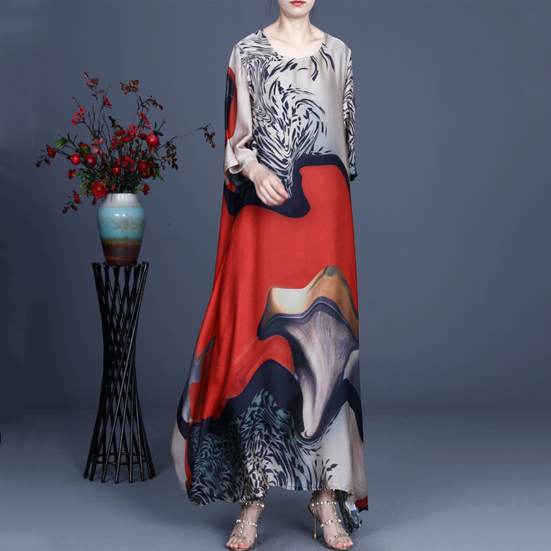 Printed Short-Sleeve Long Dress, picture 2 of 5