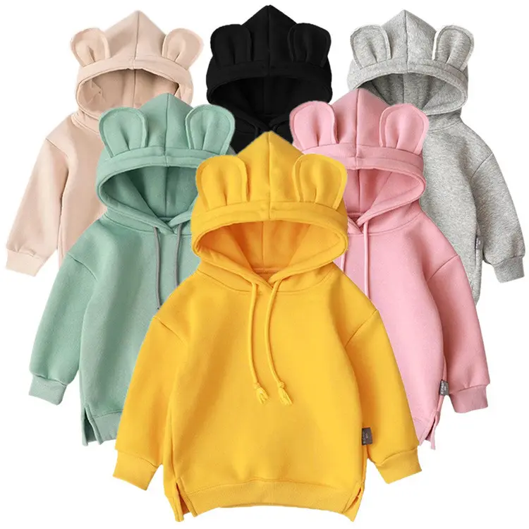 Cartoon Solid Color T-shirt Sweater Fleece Long-sleeved Hooded Children's