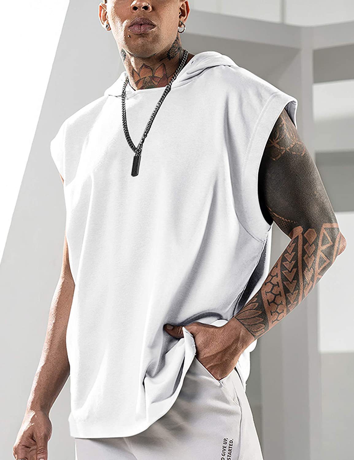 Hooded Waistcoat Loose-fit Solid Color Vest