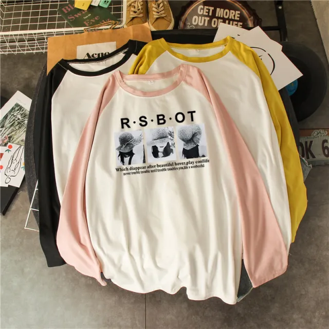 Spring And Autumn Loose Large Size Wild Fashion Personality Stitching Top Bottoming Shirt Pink - Shop at LoveMi
