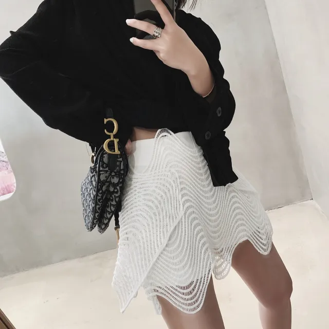 Stitching Hollow High waist Culottes Women Were Thin And All match Skirt Women White - Shop at LoveMi