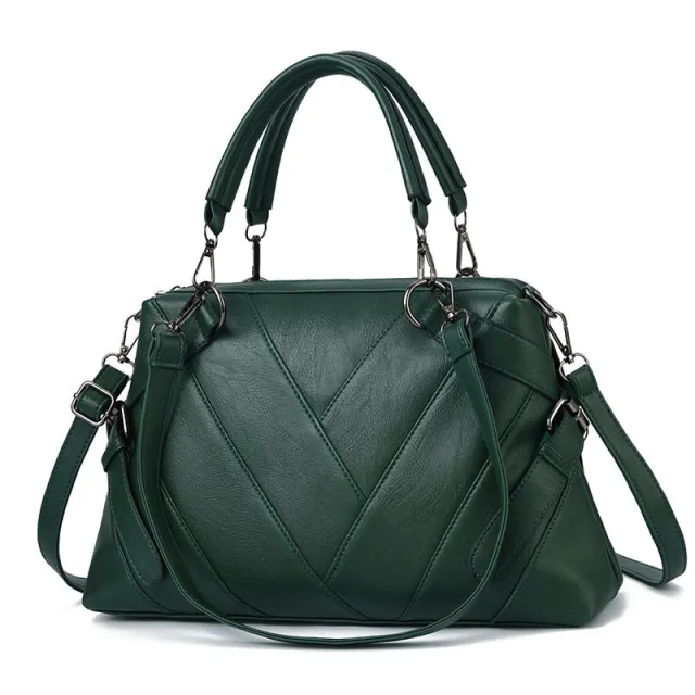 Fashion Handbag Soft Leather Hit Color Large Capacity Ladies Shoulder Bag Tide Green - Shop at LoveMi