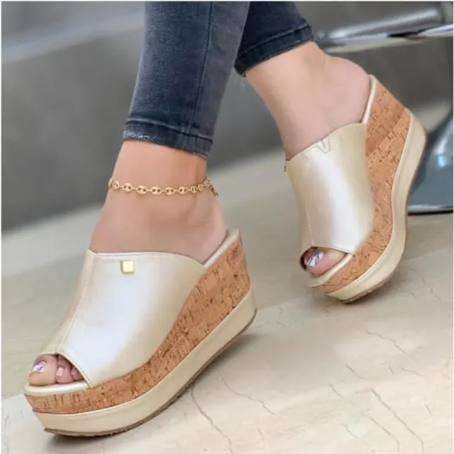New Style Women's Shoes Wedge Heel Platform Ladies Slippers Champagne 40 - Shop at LoveMi