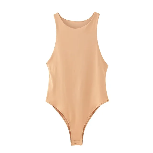 Sexy Sleeveless Round Neck Bodysuit Khaki - Shop at LoveMi