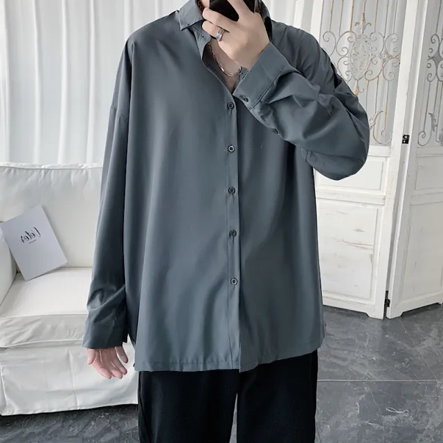 Loose Couple All match Shirt Casual Jacket Grey - Shop at LoveMi