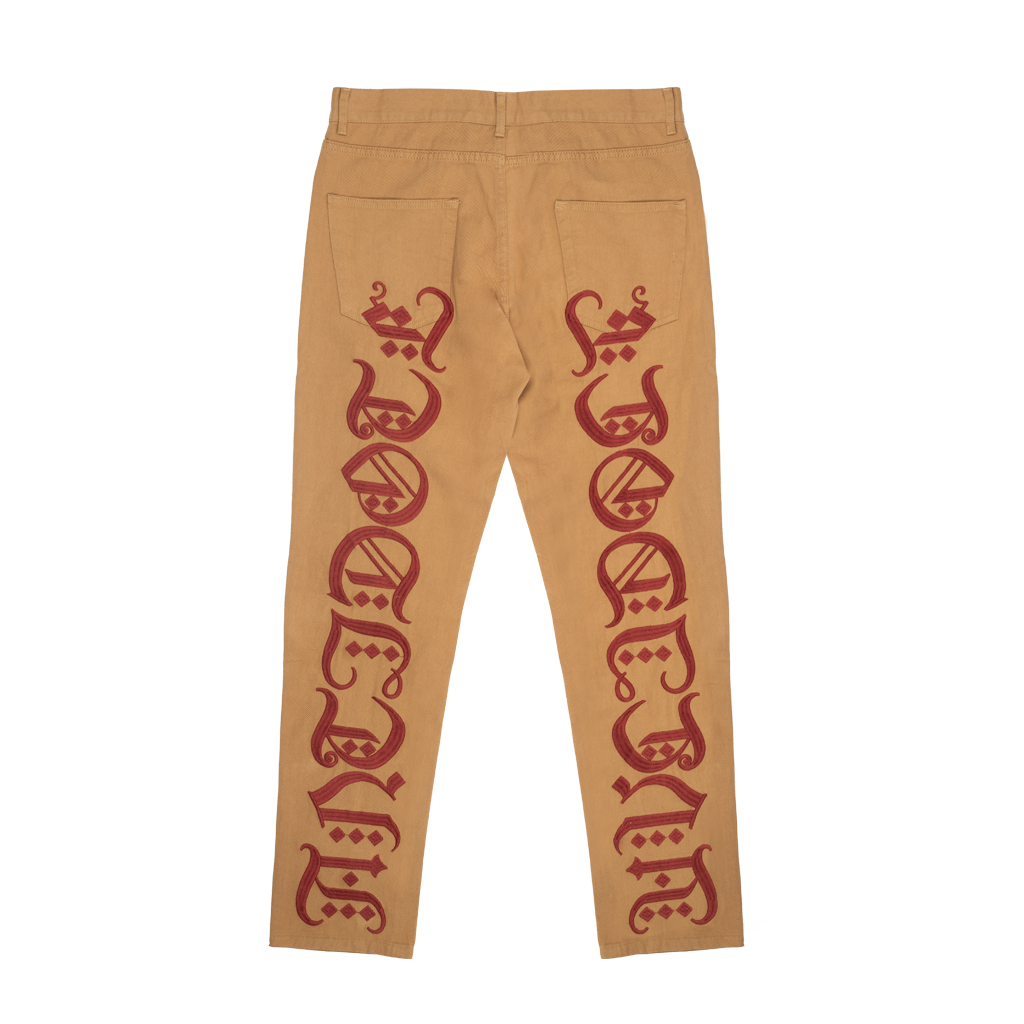 Title 5, Khaki geborduurde casual broek van twill met re...