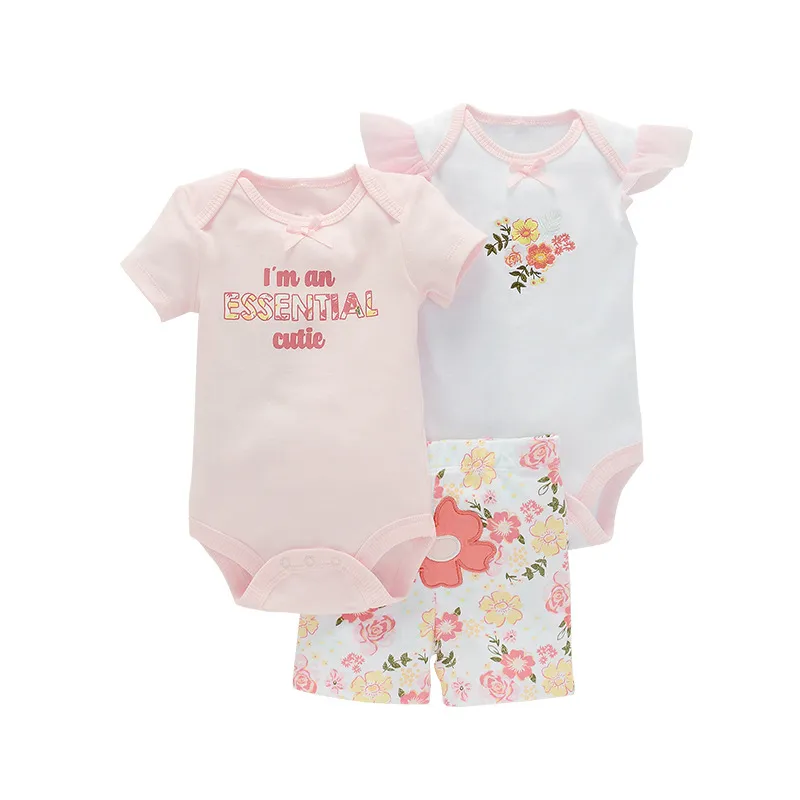 Summer New Romper Shorts Three-piece Suit - Pink