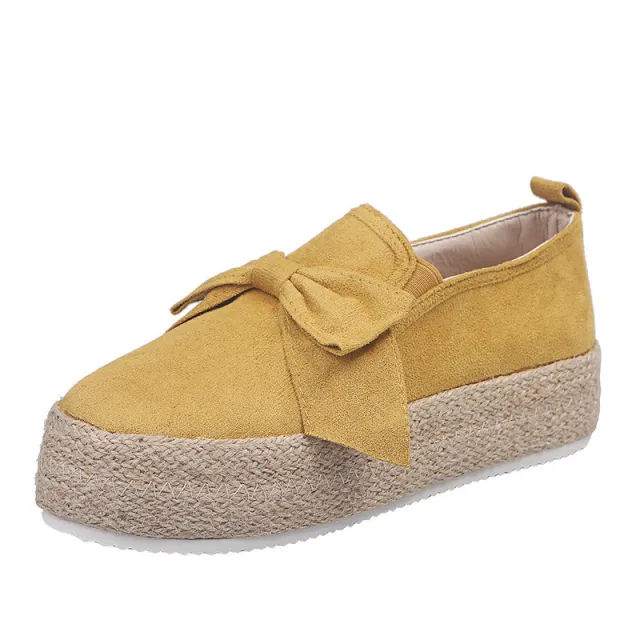 Womens Flats Shoes Espadrilles Flatforms Bowknot Suede Hemp Rope Yellow - Shop at LoveMi