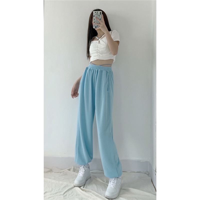 Title 5, Elastic High Waist Loose Slim Straight-leg Casu...