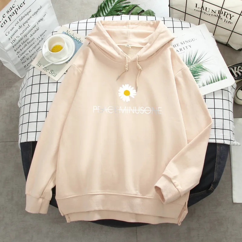 New Autumn And Winter Thin Daisy Hooded Sweater Women - Beige