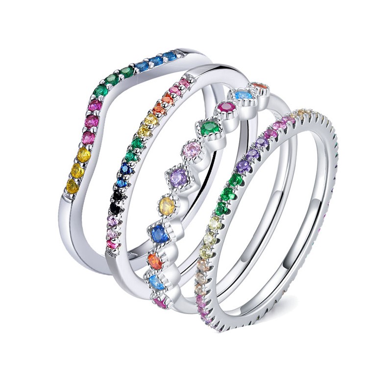 Simple And Fashionable Sterling Silver S925 Color Zircon Ring