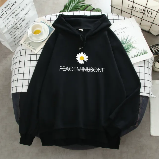 New Autumn And Winter Thin Daisy Hooded Sweater Women Black - Shop at LoveMi