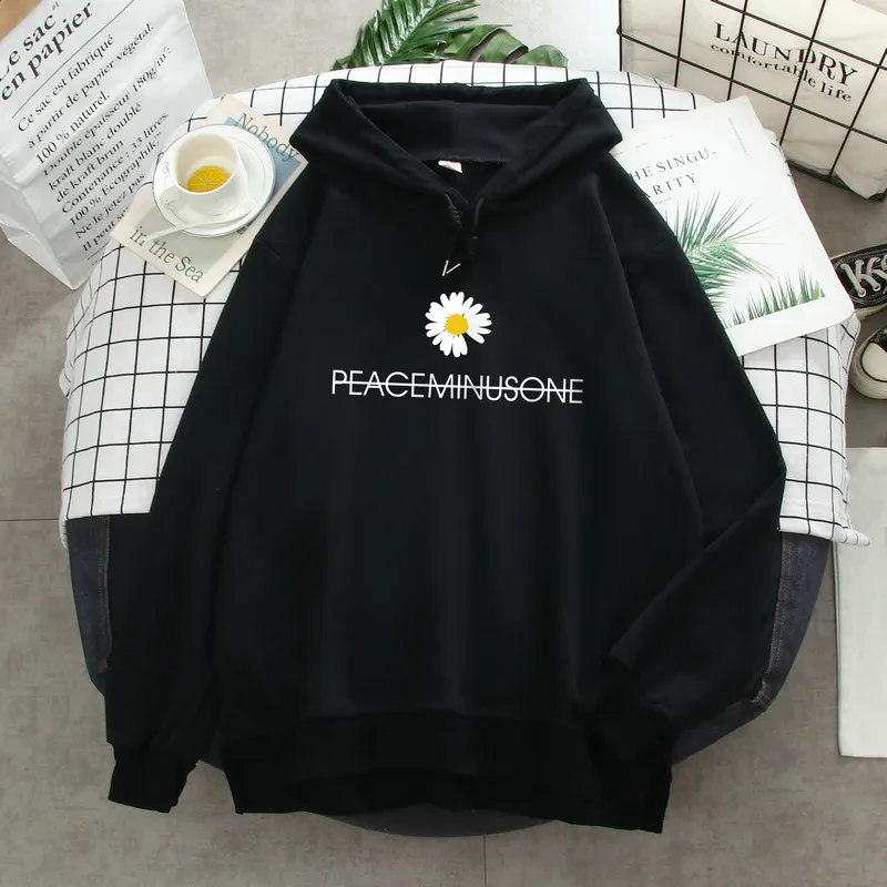 New Autumn And Winter Thin Daisy Hooded Sweater Women - Black