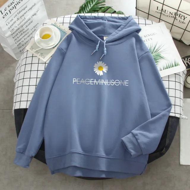 New Autumn And Winter Thin Daisy Hooded Sweater Women Blue - Shop at LoveMi