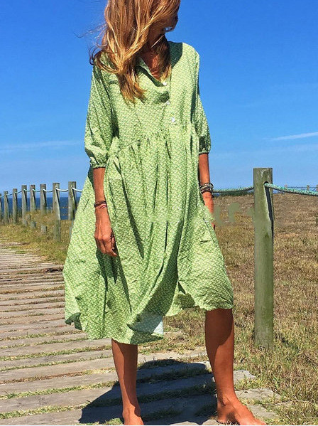 Women's Seven-point Lapel Large Swing Dress