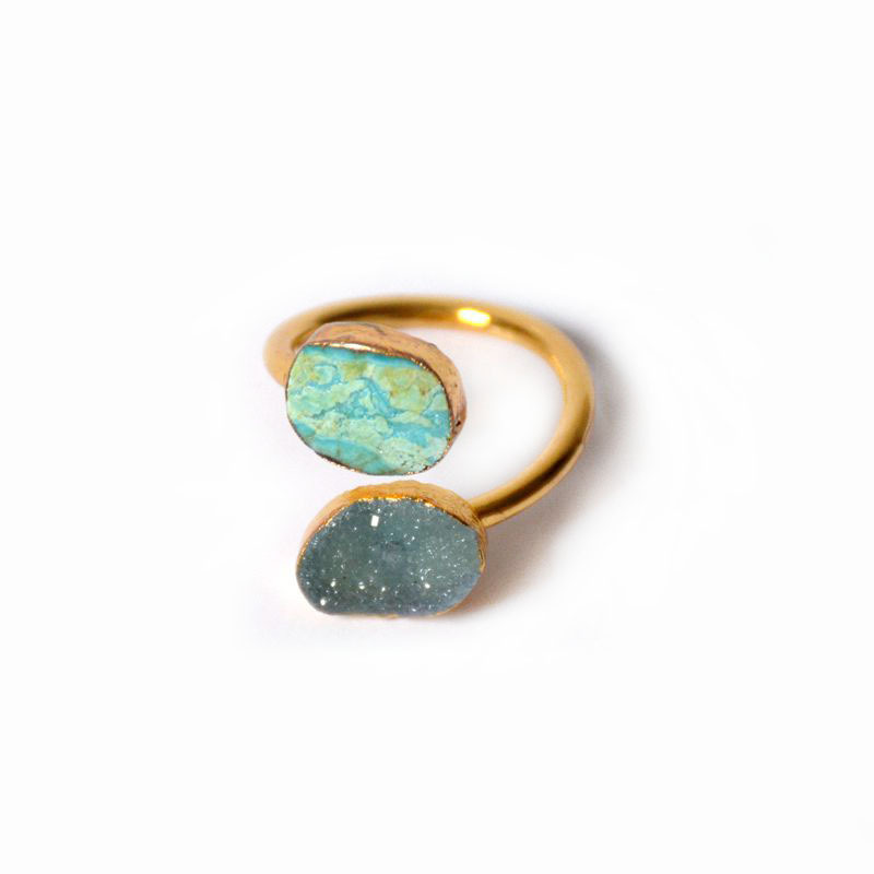 Natural Ore Crystal Tooth Bud Crystal Cluster Turquoise Ring