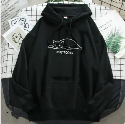 Spring And Autumn Thin Women's Hooded Sweater New Loose Black1 - Shop at LoveMi