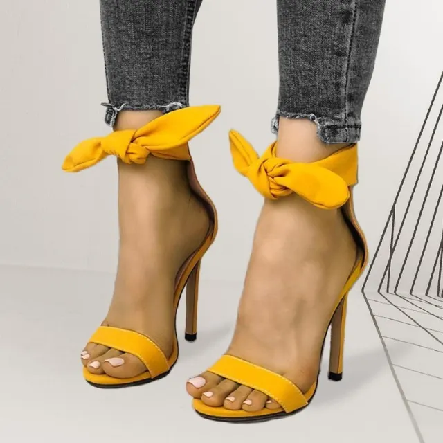 Womens Sandals Shoes Suede High Heel Ankle Strap Big Bowknot Yellow - Shop at LoveMi