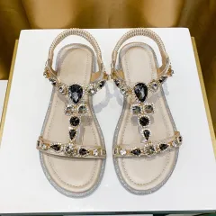 Fashion Wedge Heel Rhinestone Beach Sandals - Gray - View 1