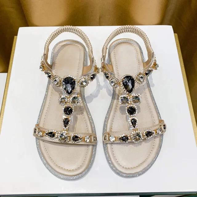 Fashion Wedge Heel Rhinestone Beach Sandals Gray - Shop at LoveMi