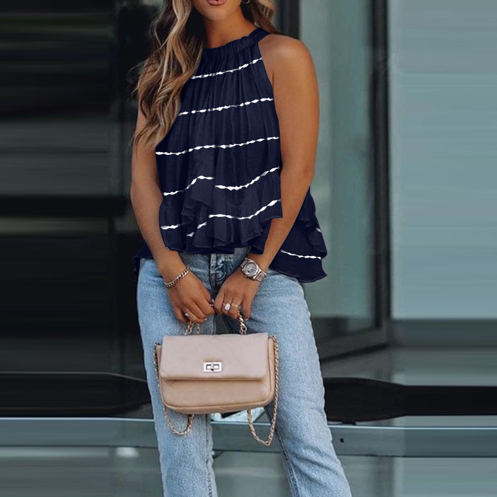 Printed Halterneck Temperament Top