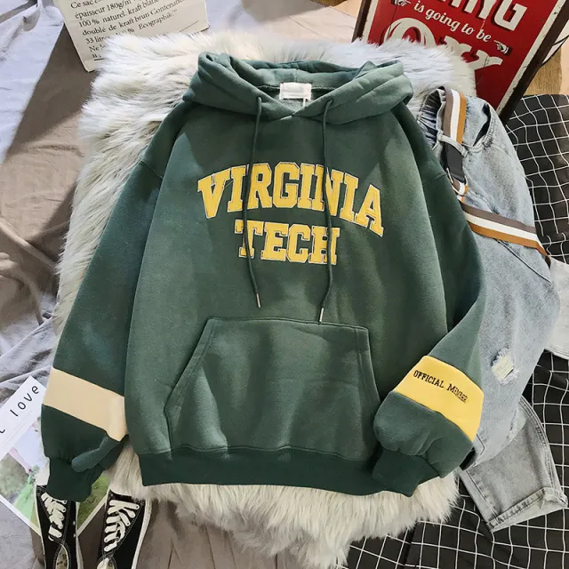 Hooded Sweater Women Plus Fleece Pullover Thick Autumn And Winter Clothes Green - Shop at LoveMi
