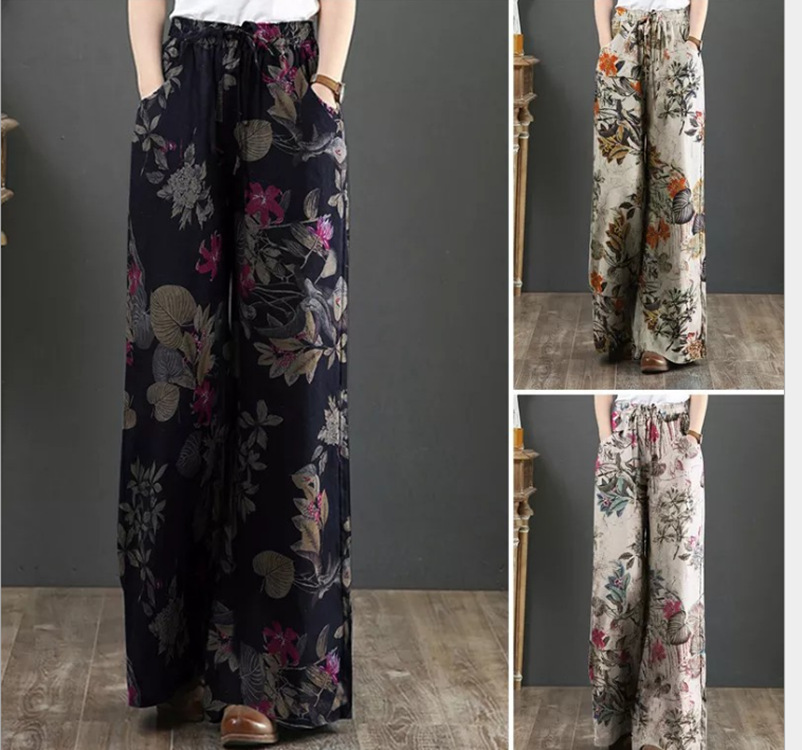 Temperament Commuter Cotton And Linen Plus Size Women's Wide-Leg Pants