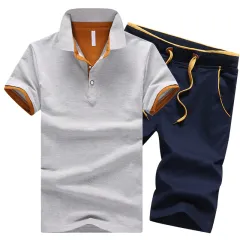 Men's Lapel Cotton Polo Shorts Plus Size Cotton Casual Sports Suit - C-2Xl - View 1