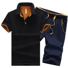 Men's Lapel Cotton Polo Shorts Plus Size Cotton Casual Sports Suit - D-Xl - View 1